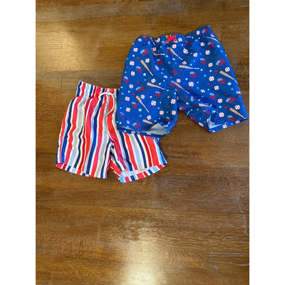 Two Boys Red White and Blue Bathing Suits S/M